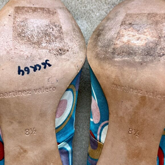 Martinez Valero Turquoise Teal Fabric Peep Toe Pump Multi-Color Dots Women’s 8.5 - Picture 13 of 16